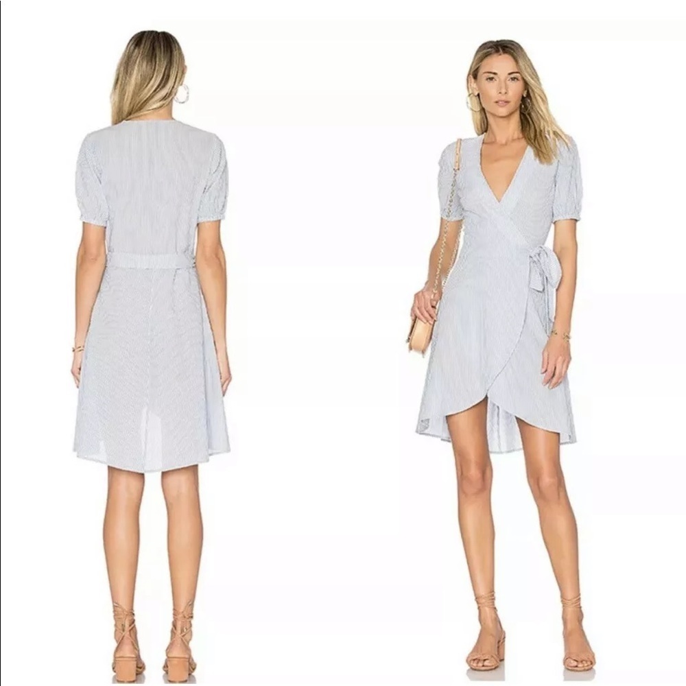 L’Academie | stripe print short sleeve wrap dress